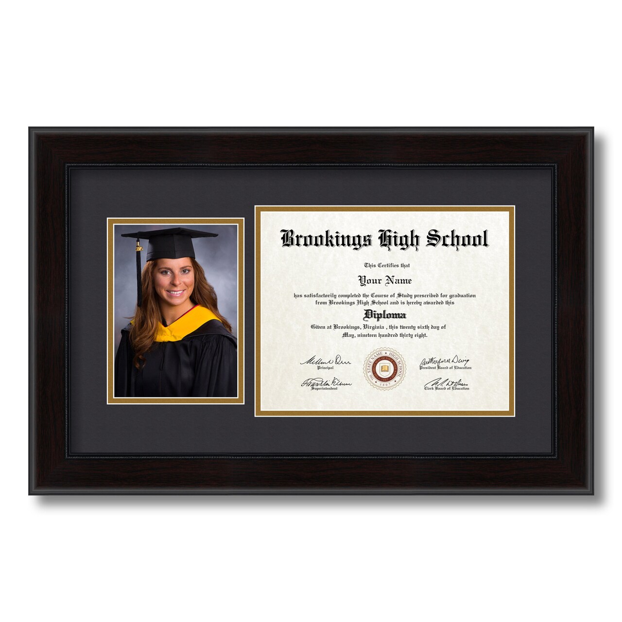 ArtToFrames 8x10 inch Diploma Frame with 6" x 8" Inch Image Opening - Framed with Black and Gold Mats, Comes with Regular Acrylic and Sawtooth Hanger for Wall Hanging (DT-8x10)